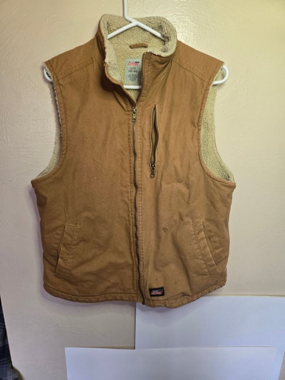 Dickies Men's Camel Vest With Faux Sherpa Lining Size Large Work Cold Weather